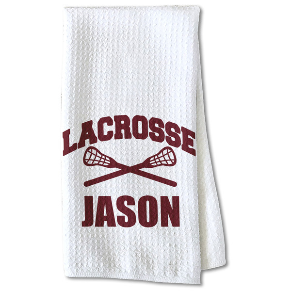 Custom Lacrosse Kitchen Towel - Waffle Weave - Partial Print (Personalized)