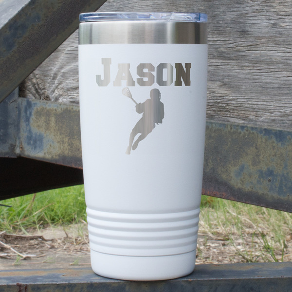 Custom Lacrosse 20 oz Stainless Steel Tumbler - White - Single Sided (Personalized)