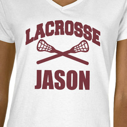 Lacrosse Women's V-Neck T-Shirt - White - Large (Personalized)