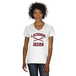 Lacrosse Women's V-Neck T-Shirt - White - Large (Personalized)