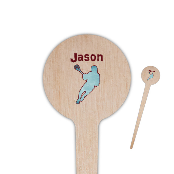 Custom Lacrosse 4" Round Wooden Food Picks - Single Sided (Personalized)