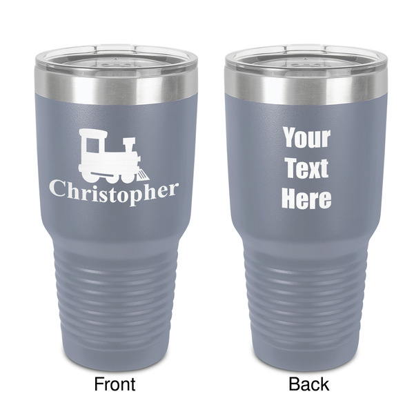 Custom Trains 30 oz Stainless Steel Tumbler - Grey - Double-Sided (Personalized)