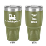 Trains 30 oz Stainless Steel Tumbler - Olive - Double-Sided (Personalized)