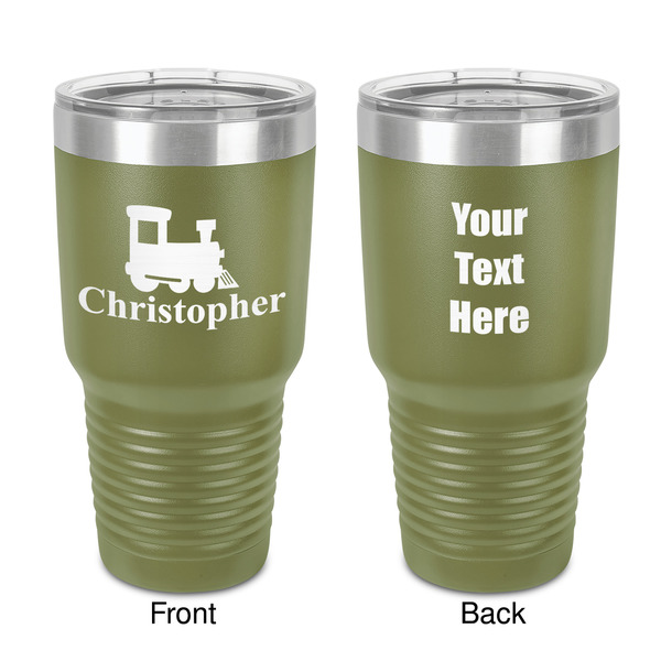 Custom Trains 30 oz Stainless Steel Tumbler - Olive - Double-Sided (Personalized)