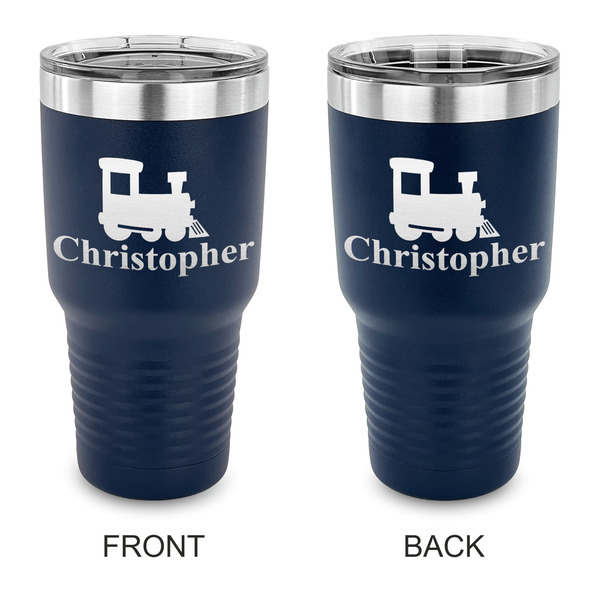 Custom Trains 30 oz Stainless Steel Tumbler - Navy - Double Sided (Personalized)