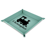 Trains Faux Leather Dice Tray - 9" x 9"  - Teal (Personalized)