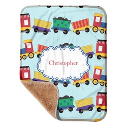 Trains Sherpa Baby Blanket - 30" x 40" w/ Name or Text