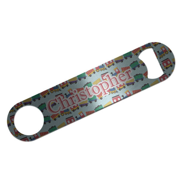 Custom Trains Bar Bottle Opener - Silver w/ Name or Text