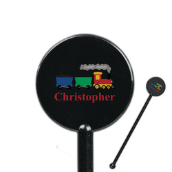 Trains 5.5" Round Plastic Stir Sticks - Black - Single Sided (Personalized)