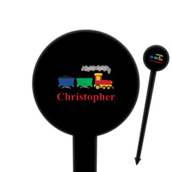 Trains 6" Round Plastic Food Picks - Black - Single Sided (Personalized)