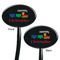 Trains Black Plastic 7" Stir Stick - Double Sided - Oval - Front & Back