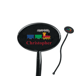 Trains 7" Oval Plastic Stir Sticks - Black - Single Sided (Personalized)