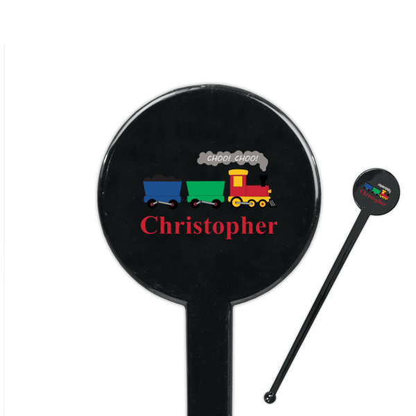 Custom Trains 7" Round Plastic Stir Sticks - Black - Double Sided (Personalized)