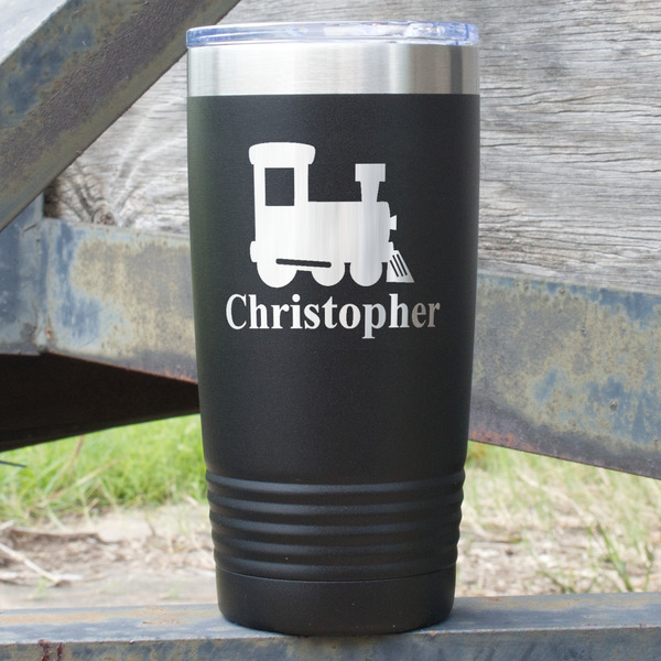 Custom Trains 20 oz Stainless Steel Tumbler - Black - Double Sided (Personalized)