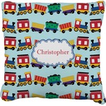 Trains Faux-Linen Throw Pillow (Personalized)