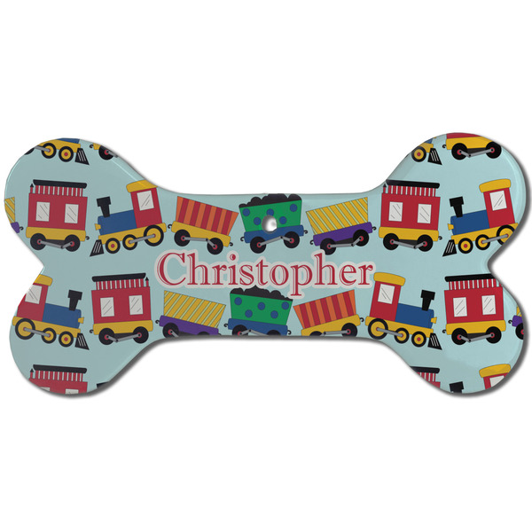 Custom Trains Ceramic Dog Ornament - Front w/ Name or Text