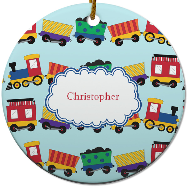 Custom Trains Round Ceramic Ornament w/ Name or Text