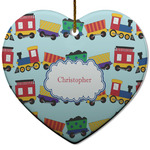 Trains Heart Ceramic Ornament w/ Name or Text