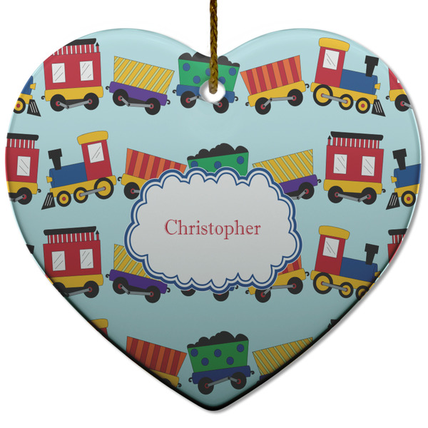 Custom Trains Heart Ceramic Ornament w/ Name or Text