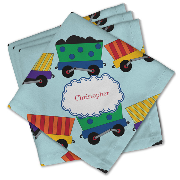 Custom Trains Cloth Cocktail Napkins - Set of 4 w/ Name or Text