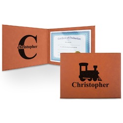 Trains Leatherette Certificate Holder - Front and Inside (Personalized)