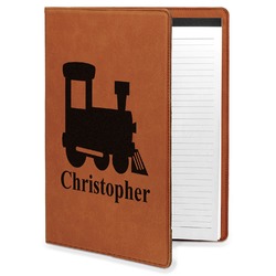 Trains Leatherette Portfolio with Notepad - Large - Double Sided (Personalized)