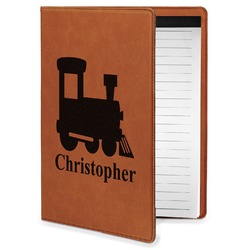 Trains Leatherette Portfolio with Notepad - Small - Double Sided (Personalized)