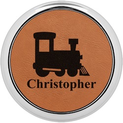 Trains Set of 4 Leatherette Round Coasters w/ Silver Edge (Personalized)