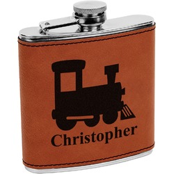 Trains Leatherette Wrapped Stainless Steel Flask (Personalized)