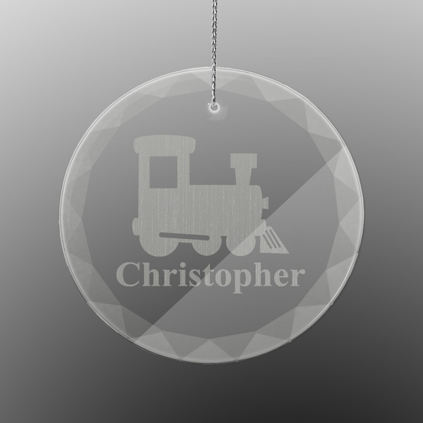 Custom Trains Engraved Glass Ornament - Round (Personalized)