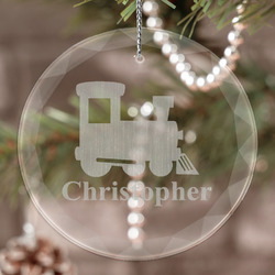 Trains Engraved Glass Ornament (Personalized)