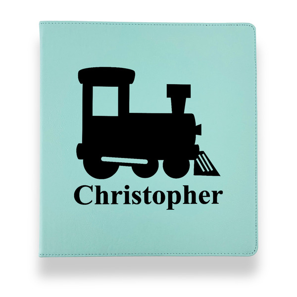 Custom Trains Leather Binder - 1" - Teal (Personalized)