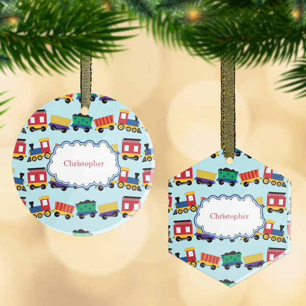 Custom Trains Flat Glass Ornament w/ Name or Text