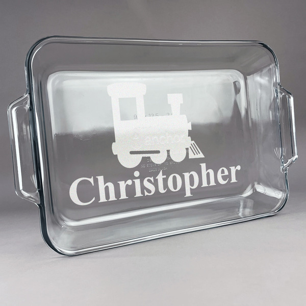 Custom Trains Glass Baking Dish with Truefit Lid - 13in x 9in (Personalized)