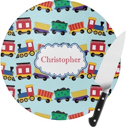 Trains Round Glass Cutting Board - Medium (Personalized)