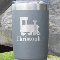 Trains 20 oz Stainless Steel Tumbler - Grey - Double Sided (Personalized)
