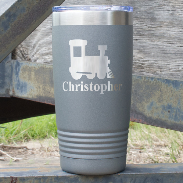 Custom Trains 20 oz Stainless Steel Tumbler - Grey - Double Sided (Personalized)