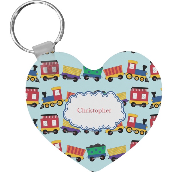 Custom Trains Heart Plastic Keychain w/ Name or Text