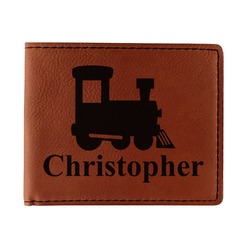 Trains Leatherette Bifold Wallet - Double Sided (Personalized)