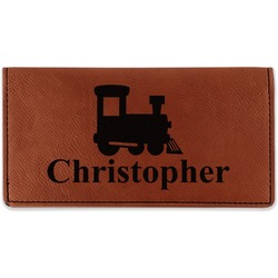 Trains Leatherette Checkbook Holder - Double Sided (Personalized)