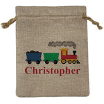 Trains Medium Burlap Gift Bag - Front (Personalized)