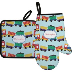Trains Right Oven Mitt & Pot Holder Set w/ Name or Text