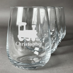 Trains Stemless Wine Glasses (Set of 4) (Personalized)