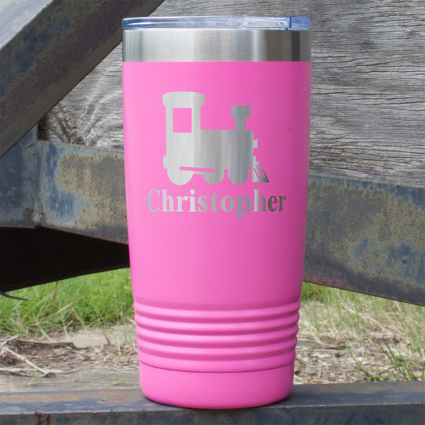 Custom Trains 20 oz Stainless Steel Tumbler - Pink - Double Sided (Personalized)