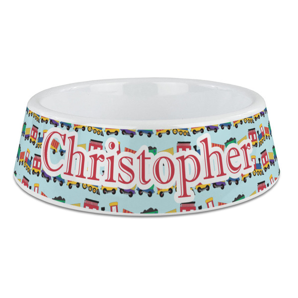 Custom Trains Plastic Dog Bowl - Large (Personalized)