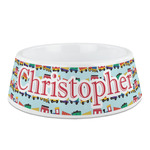 Trains Plastic Dog Bowl - Medium (Personalized)