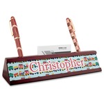 Trains Red Mahogany Nameplate with Business Card Holder (Personalized)