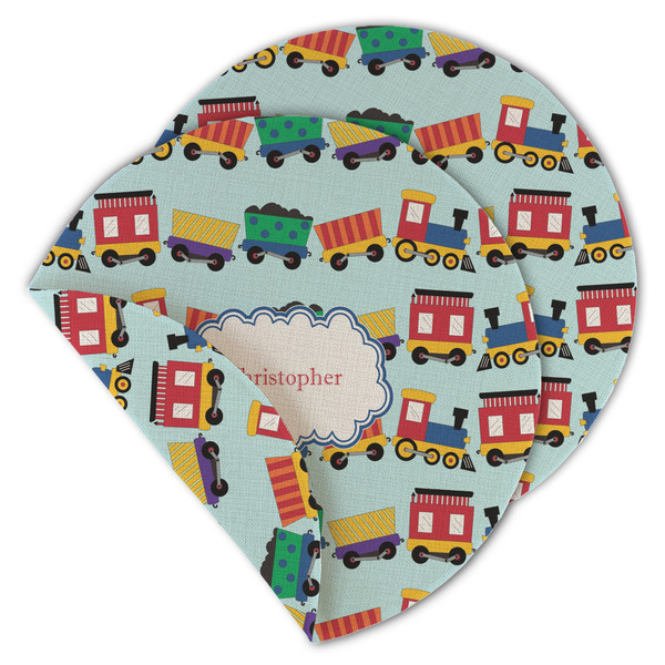 Custom Trains Round Linen Placemat - Double Sided (Personalized)