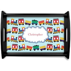Trains Black Wooden Tray - Small (Personalized)