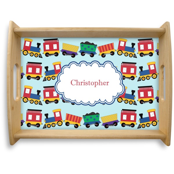 Custom Trains Natural Wooden Tray - Large (Personalized)